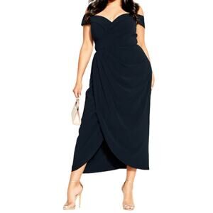 City Chic Ripple Love off the shoulder dress navy blue L 20
